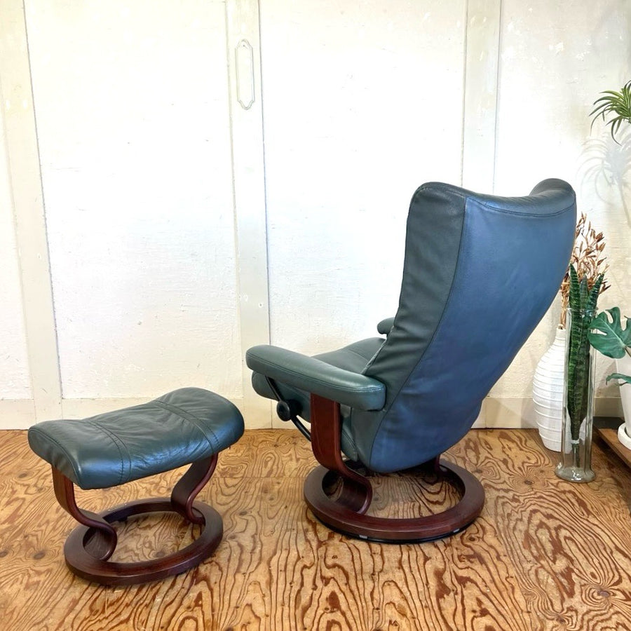 エコーネス / EKORNES ストレスレスチェア ウィング / Wing Mサイズ オットマン付 本革張り グリーン リクライニング 中古 –  RESTYLE