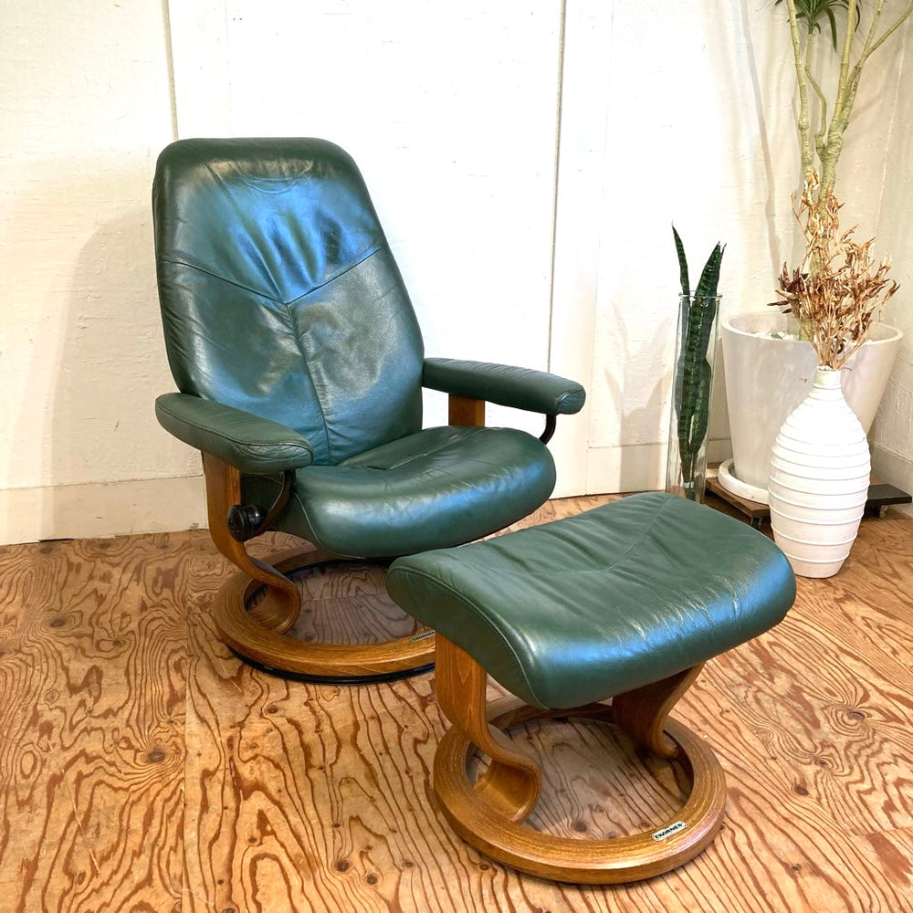 エコーネス EKORNES ストレスレスチェア コンサル Stressless Consul オットマン Sサイズ 本革張り グリーン 中古 –  RESTYLE