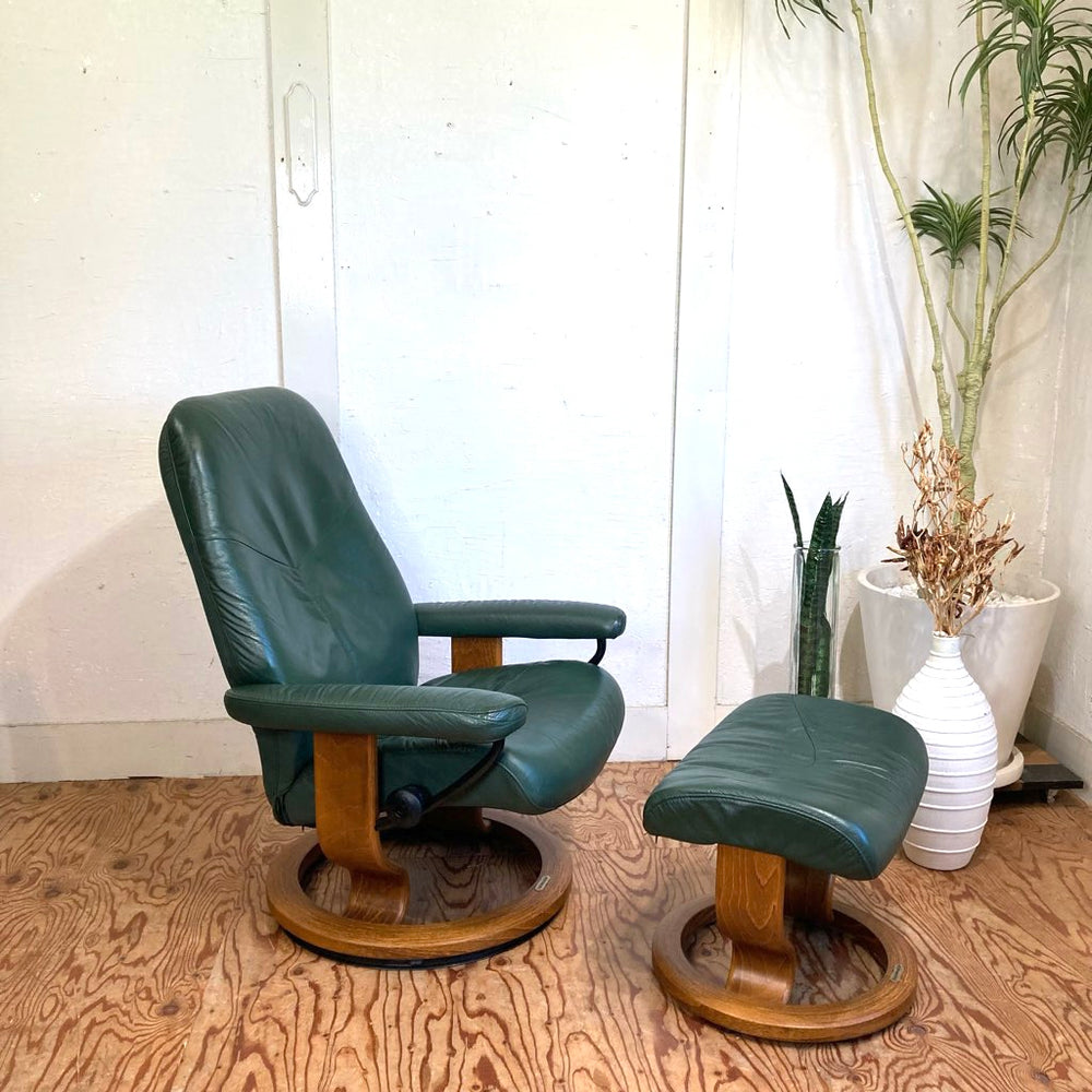 エコーネス EKORNES ストレスレスチェア コンサル Stressless Consul オットマン Sサイズ 本革張り グリーン 中古 –  RESTYLE