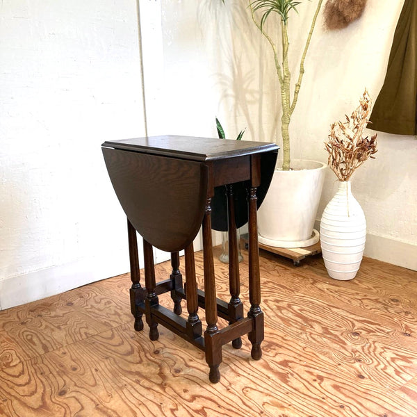 英国アンティーク木製ドロップリーフソファテーブル/折畳式机 