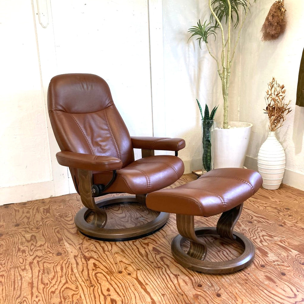 エコーネス EKORNES ストレスレスチェア コンサル Stressless Consul オットマン 本革張り ブラウン ノルウェー中古 –  RESTYLE