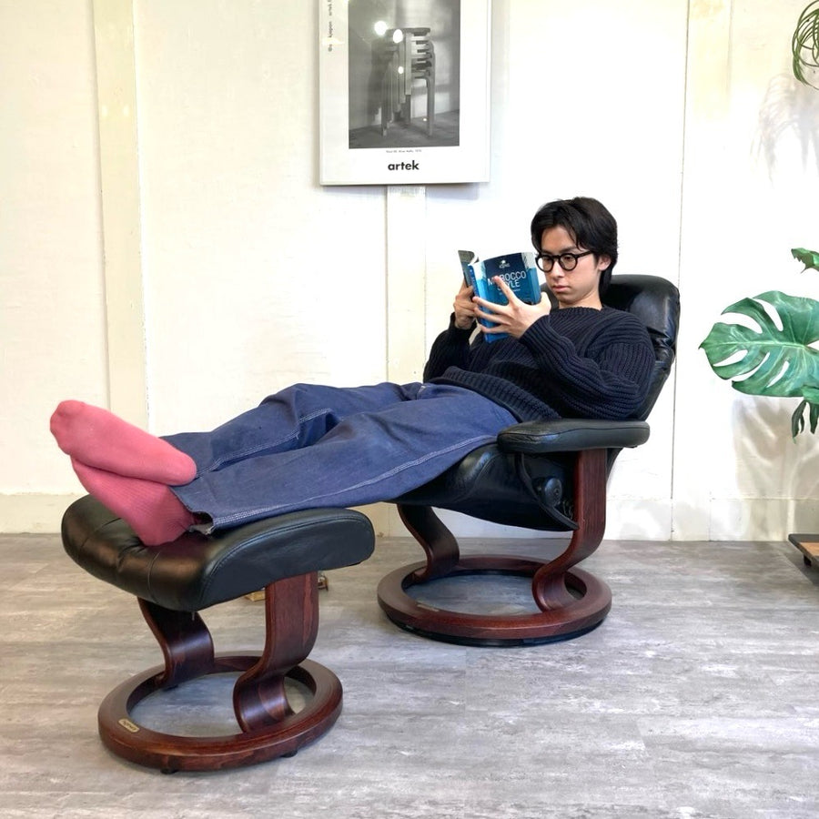 エコーネス EKORNES ストレスレスチェア コンサル Stressless Consul オットマン Sサイズ 本革張り ブラック 中古 –  RESTYLE