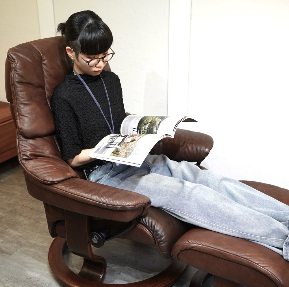 エコーネス / EKORNES ストレスレスチェア＆オットマンセット M レノ ブラウン 本革 ゆったり 中古 – RESTYLE