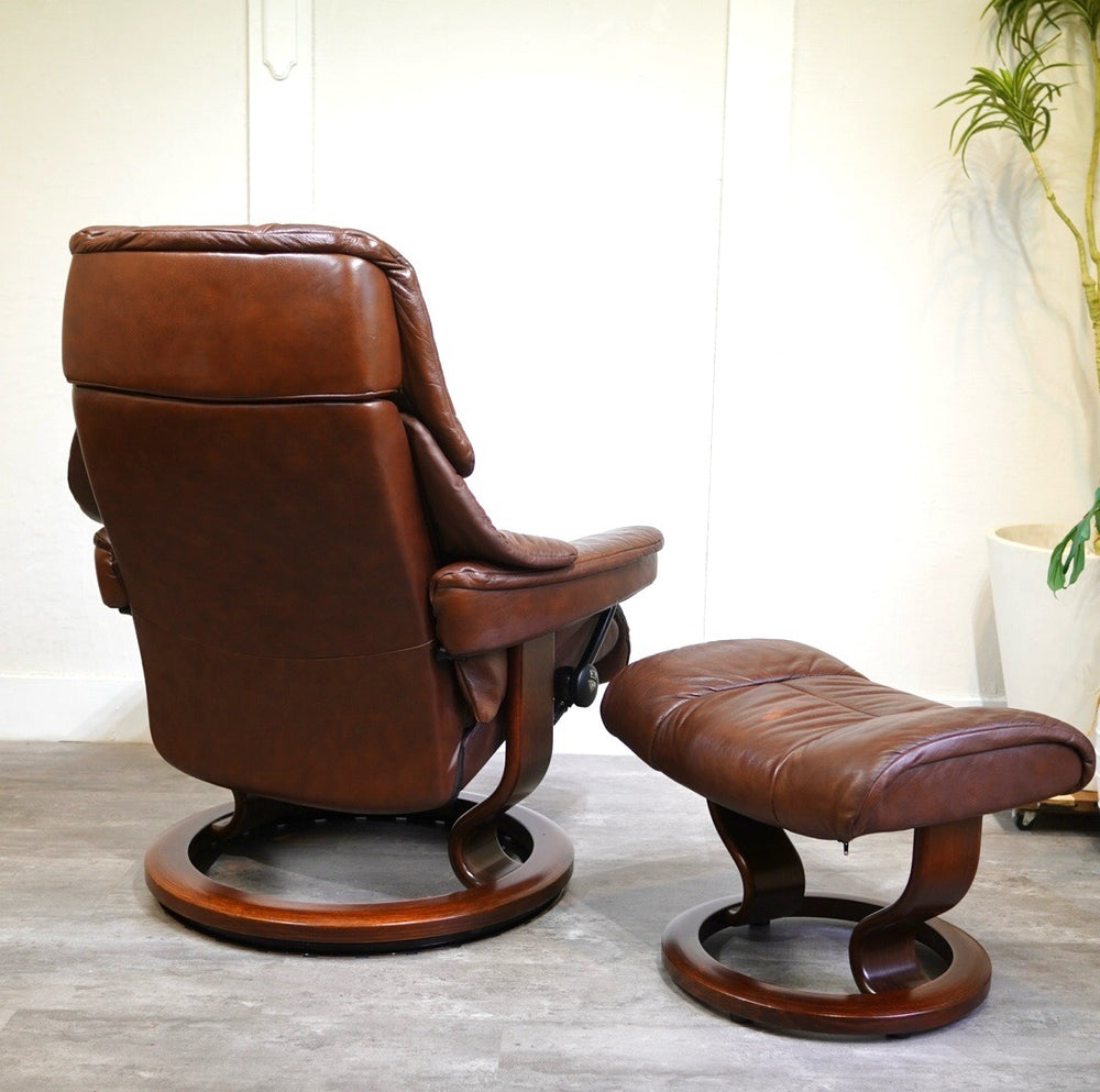 エコーネス / EKORNES ストレスレスチェア＆オットマンセット M レノ ブラウン 本革 ゆったり 中古 – RESTYLE