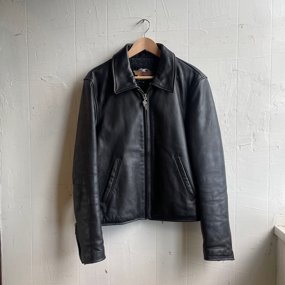 【古着】 ハーレーダビッドソン / Harley Davidson シングルライダース ジャケット 革ジャン 黒 ブラック かっこいい –  RESTYLE