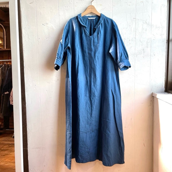 【古着】アトリエナルセ / atelier naruse  リネンファーマーズワンピ / linen farmers one-piece ブルー