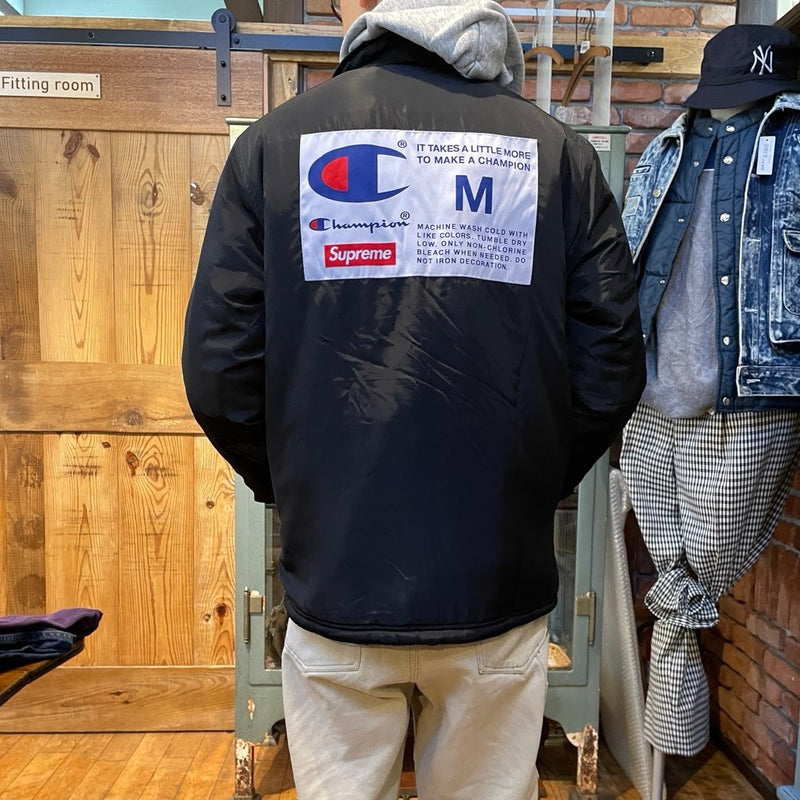 【古着】Supreme x champion 18AW コーチジャケット 裏ボア ブラック アウター　