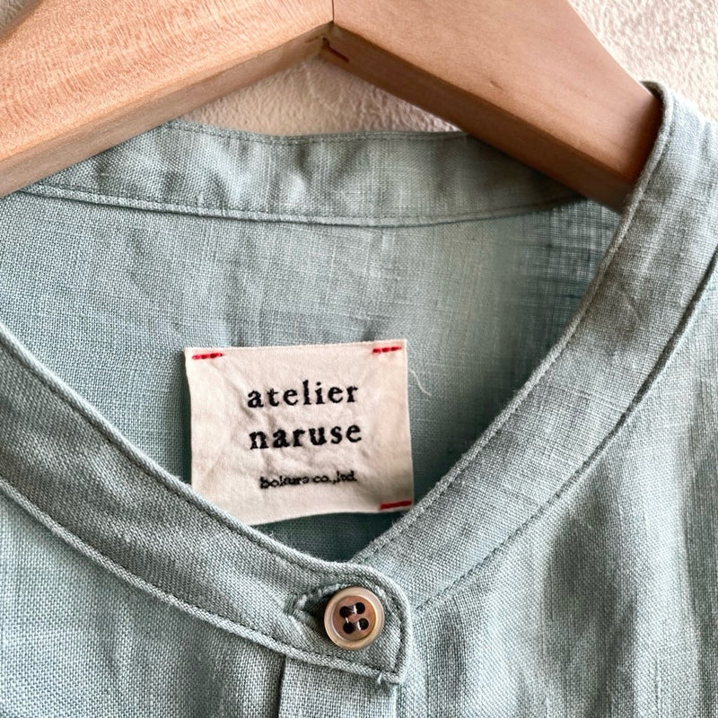 【古着】アトリエナルセ / atelier naruse  リネンシャツギャザーワンピース / shirt gather one-piece  アクアブルー / aqua blue