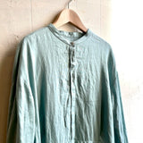 【古着】アトリエナルセ / atelier naruse  リネンシャツギャザーワンピース / shirt gather one-piece  アクアブルー / aqua blue