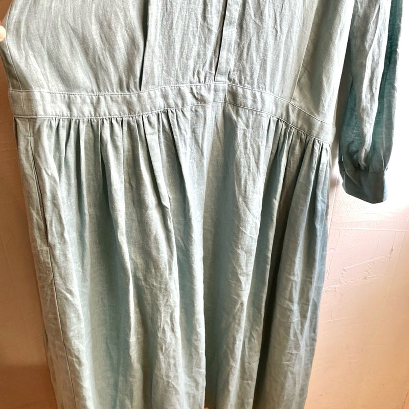 【古着】アトリエナルセ / atelier naruse  リネンシャツギャザーワンピース / shirt gather one-piece  アクアブルー / aqua blue