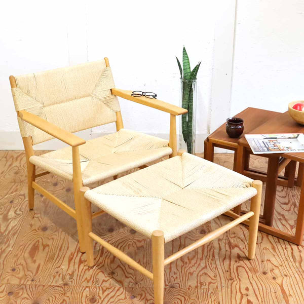日本直送WISE・WISE（ワイス・ワイス）CHINO オーク材 ペーパーコード ラウンジ チェア 北欧スタイル アームチェア 椅子 木製フレーム