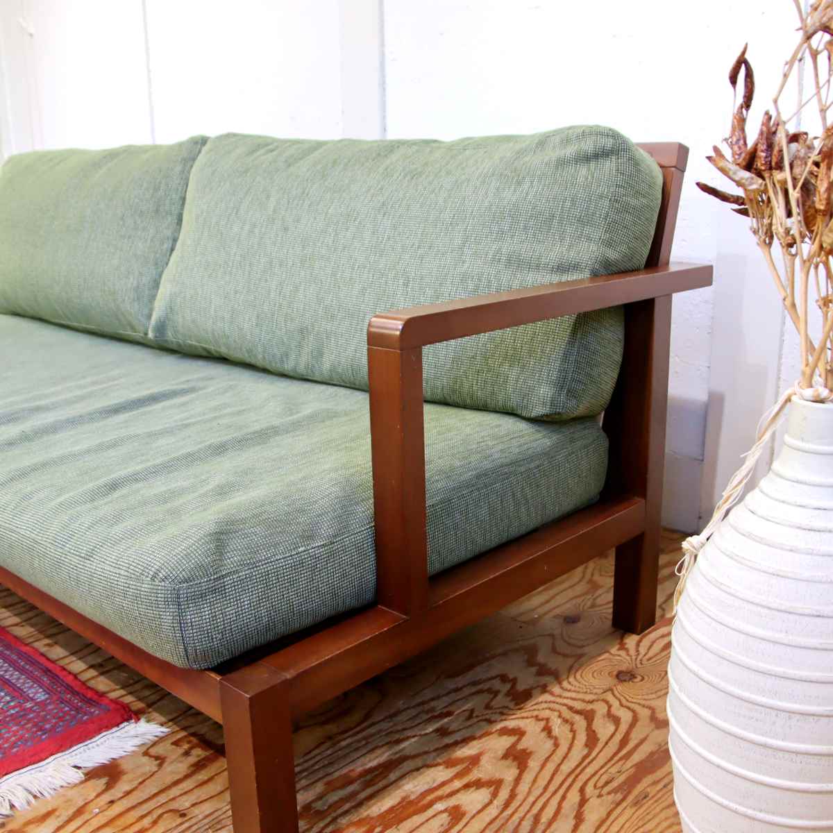 フランネルソファ / FLANNEL SOFA ストランド / STRAND 3人掛けソファ 3Pソファ グリーン 木製 中古 – RESTYLE