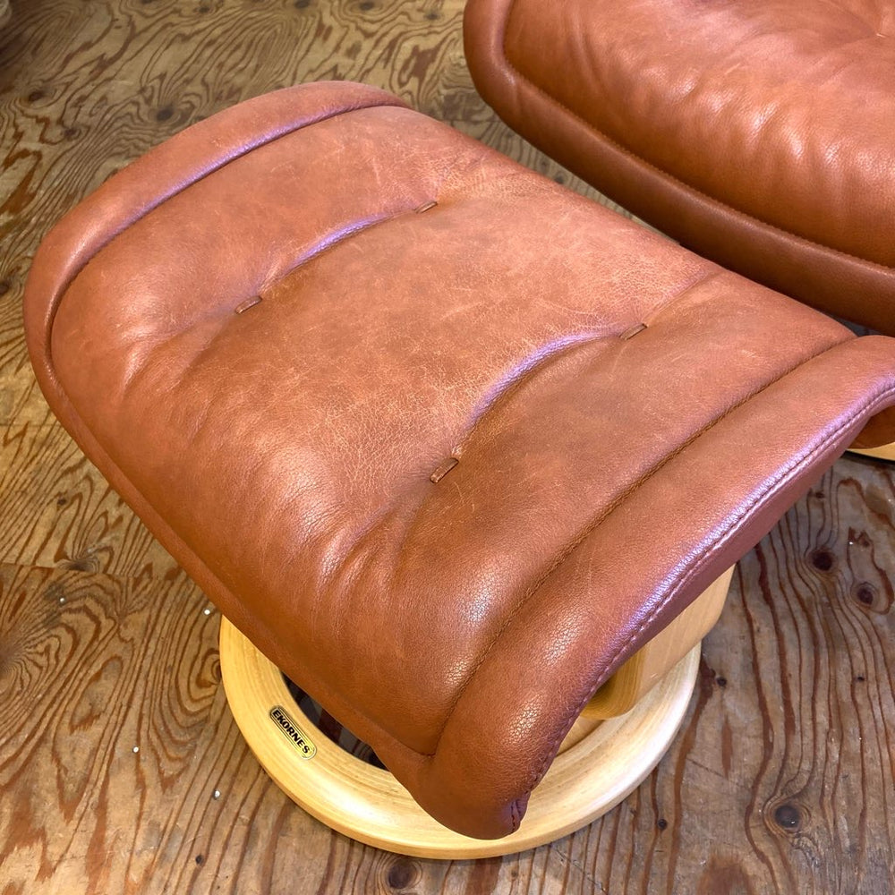 エコーネス / EKORNES ロイヤル ストレスレスチェア ＆ オットマン テーブル付き リクライニングチェア 本革 中古 キャメル 茶 –  RESTYLE