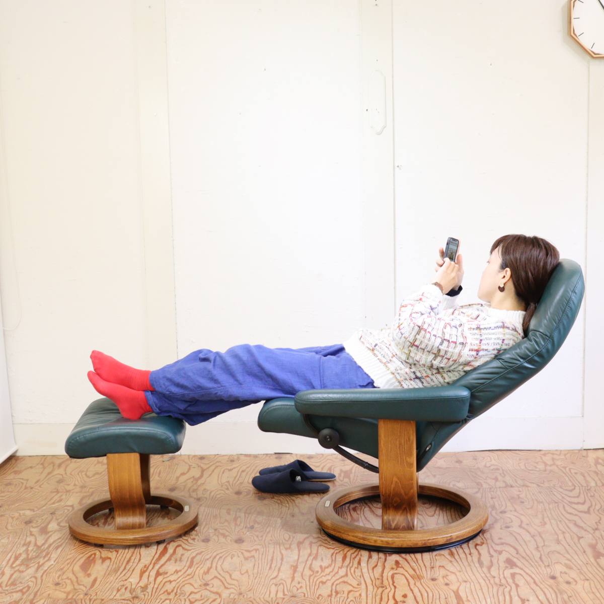 エコーネス / EKORNES ストレスレス / Stresslessのコンサル / Consul リクライニングチェア ＆ オットマン 本革 中古  – RESTYLE